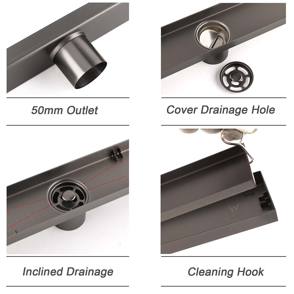 Gun Metal Bathroom Tile Insert 800mm Linear Shower Grate Floor Drain 50mm Waste - Image 3