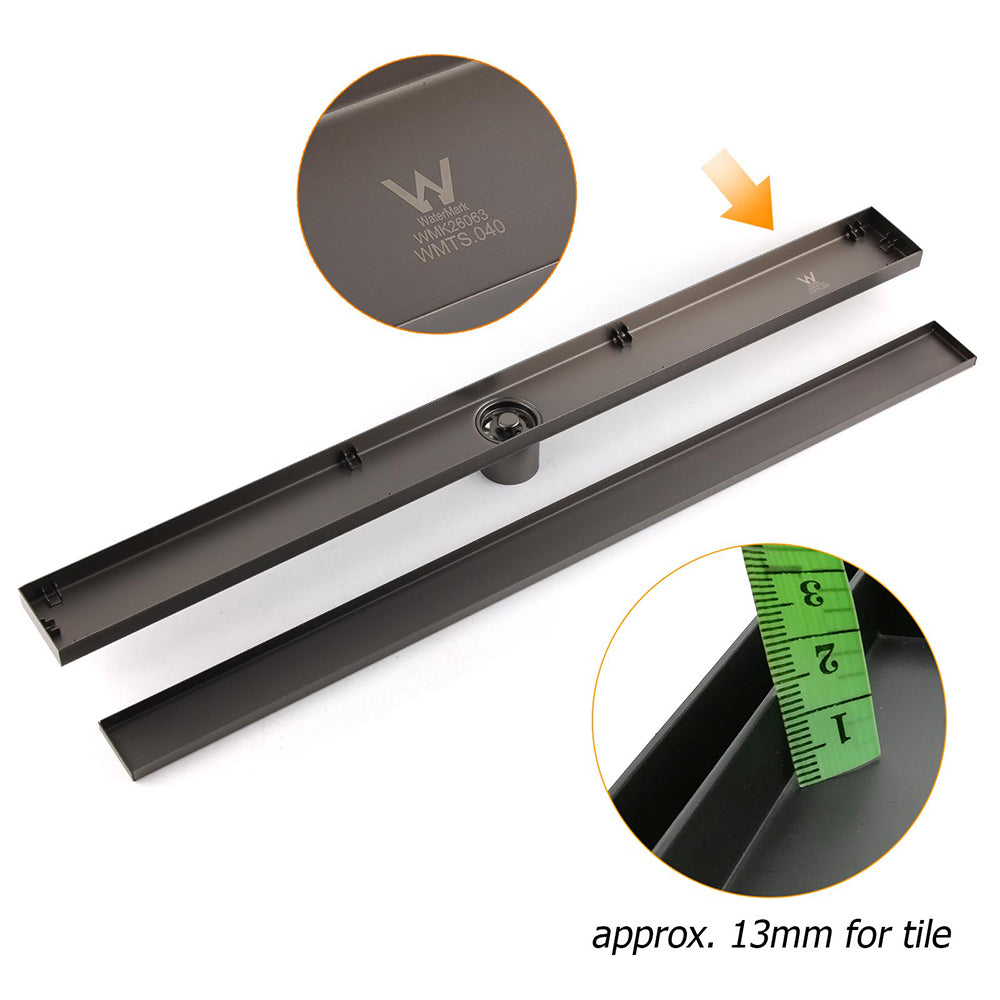 Gun Metal Bathroom Tile Insert 800mm Linear Shower Grate Floor Drain 50mm Waste - Image 4