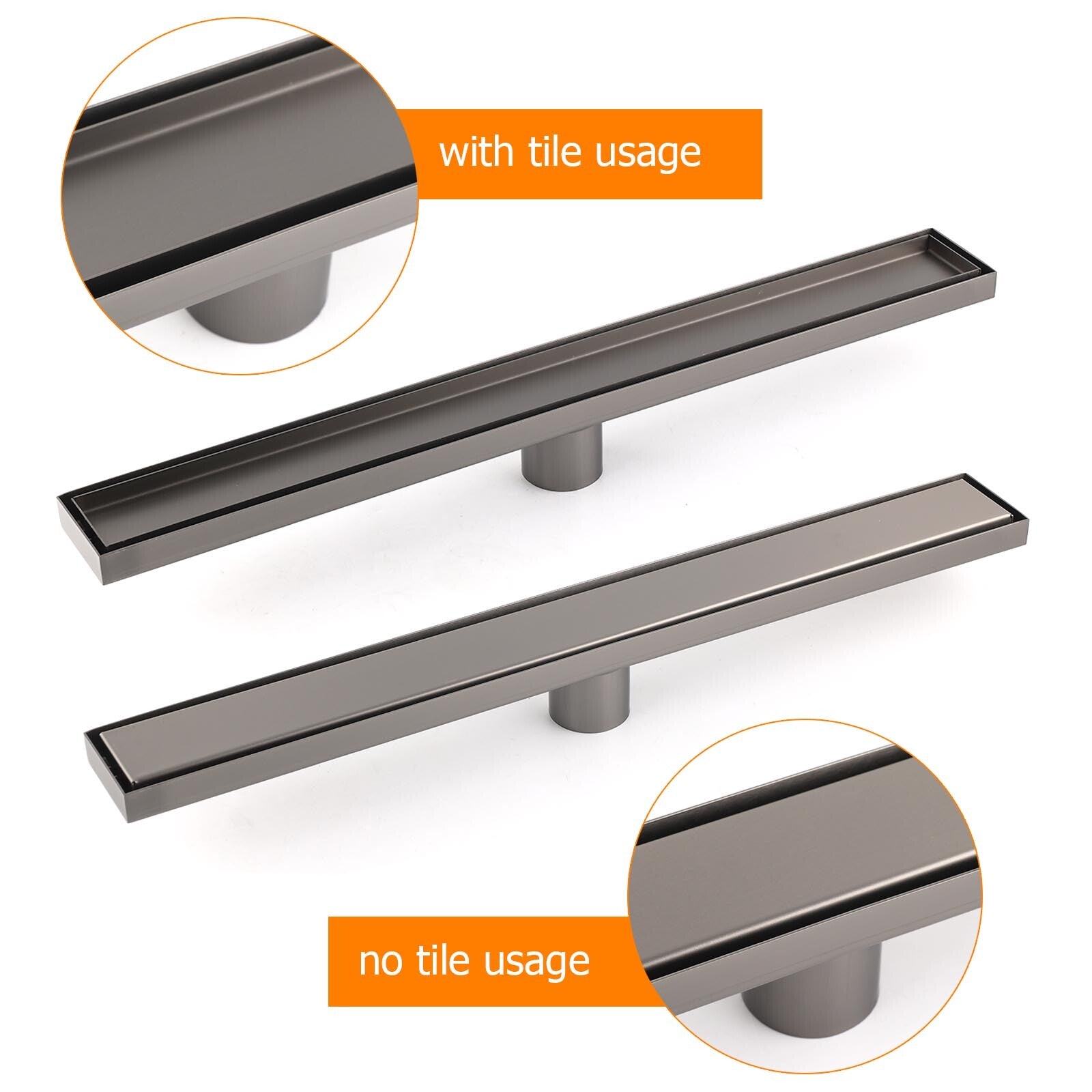 Gun Metal Bathroom Tile Insert 800mm Linear Shower Grate Floor Drain 50mm Waste - Image 5