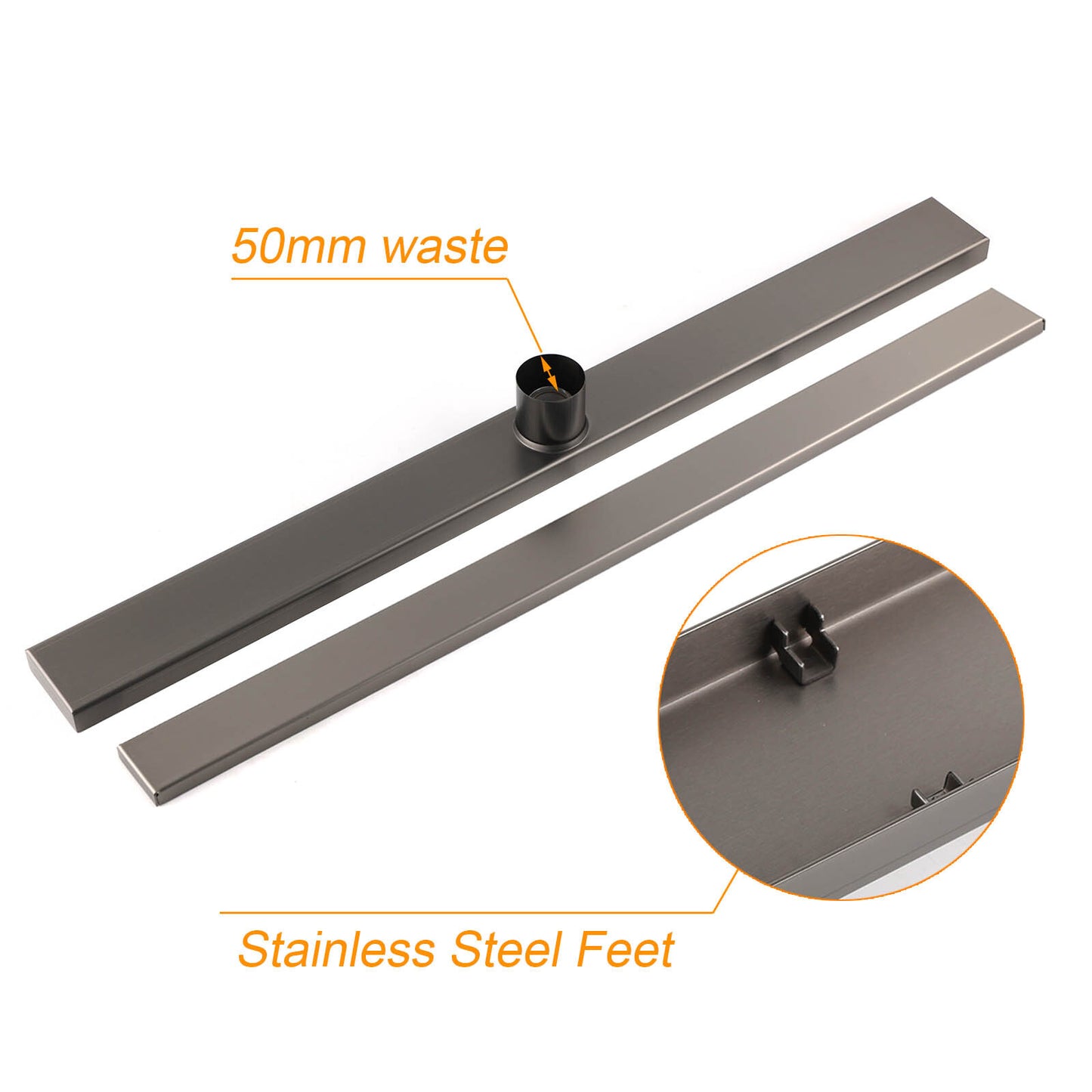 Gun Metal Bathroom Tile Insert 800mm Linear Shower Grate Floor Drain 50mm Waste - Image 6