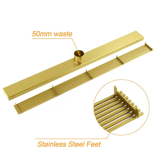 Brushed Gold 304 SUS 600mm Strip Fence Sword Shower Grate Floor Drain 50mm Waste - Image 6