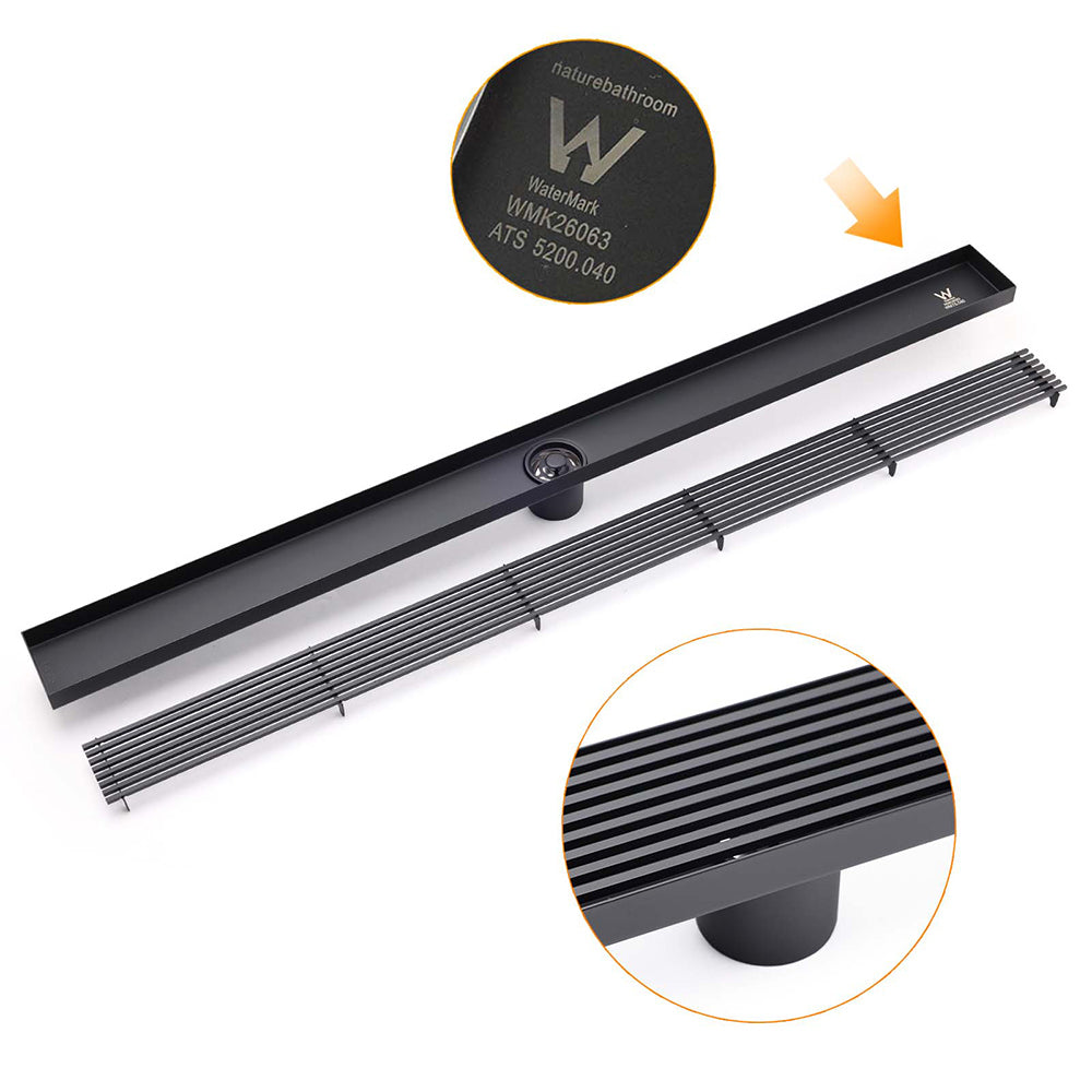 Matt Black 600mm Strip Fence Sword Shower Grate Floor Drain 50mm Waste Outlet - Image 4