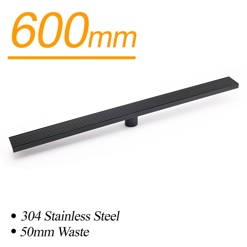 Matt Black 600mm Strip Fence Sword Shower Grate Floor Drain 50mm Waste Outlet - Image 6