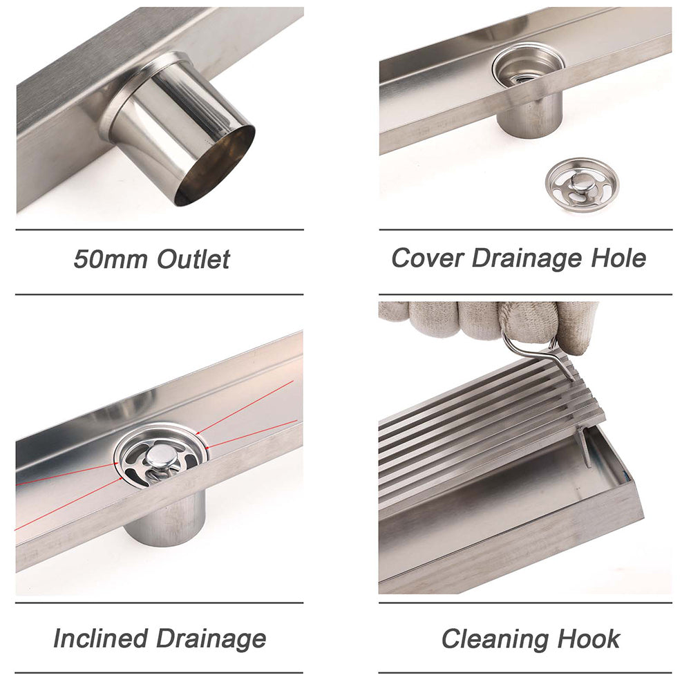 Chrome Stainless Steel Shower Grate 600mm Sword Fence Floor Drain 50mm Outlet - Image 5