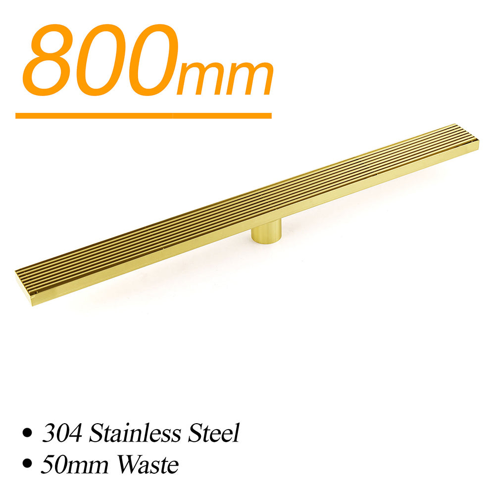 Brushed Gold Bathroom 800mm Strip Fence Long Shower Grate Floor Drain 50mm Waste - Image 2