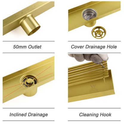 Brushed Gold SUS 900mm Strip Fence Bathroom Floor Shower Grate Drain 50mm Outlet - Image 3