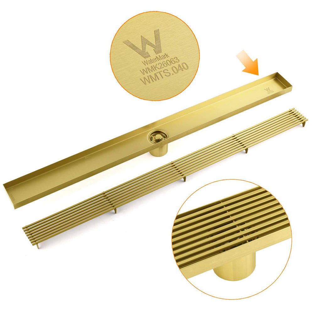 Brushed Gold SUS 900mm Strip Fence Bathroom Floor Shower Grate Drain 50mm Outlet - Image 4