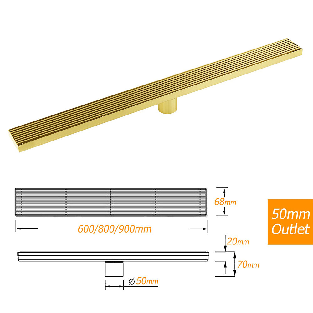 Brushed Gold SUS 900mm Strip Fence Bathroom Floor Shower Grate Drain 50mm Outlet - Image 5