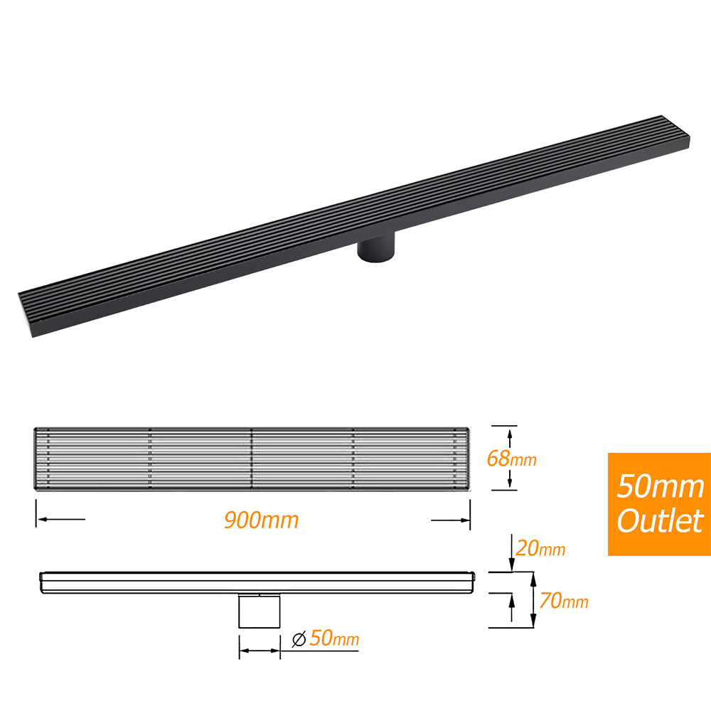 Matt Black 900mm Long Strip Fence Shower Grate Floor Drain 50mm Waste Watermark - Image 3