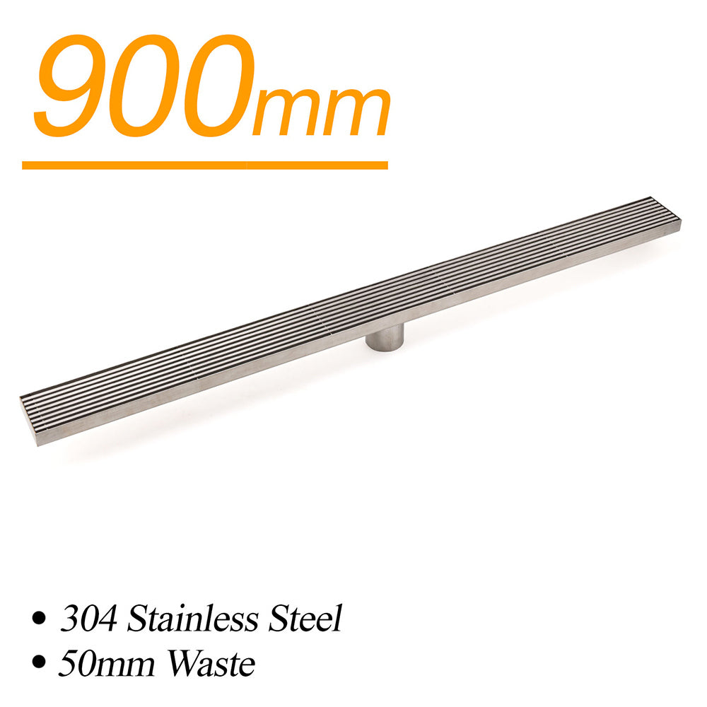 Silver 304 Stainless Steel 900mm Strip Fence Shower Grate Floor Drain 50mm Waste - Image 2