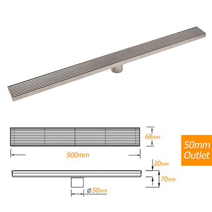 Silver 304 Stainless Steel 900mm Strip Fence Shower Grate Floor Drain 50mm Waste - Image 3