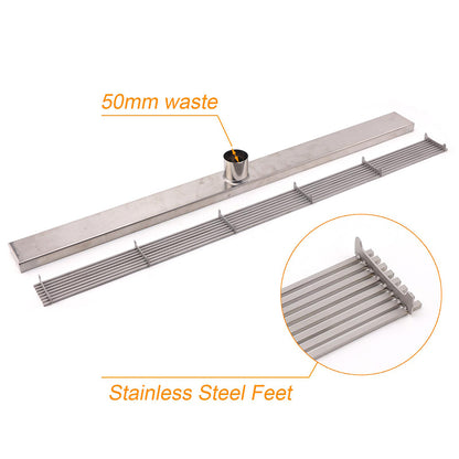Silver 304 Stainless Steel 900mm Strip Fence Shower Grate Floor Drain 50mm Waste - Image 6