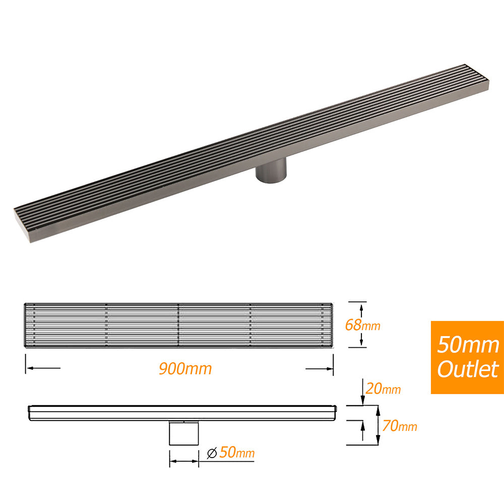 Gun Metal 900mm Strip Fence Linear Shower Grate Floor Drain 50mm Central Waste - Image 3