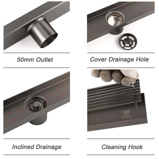 Gun Metal 900mm Strip Fence Linear Shower Grate Floor Drain 50mm Central Waste - Image 4