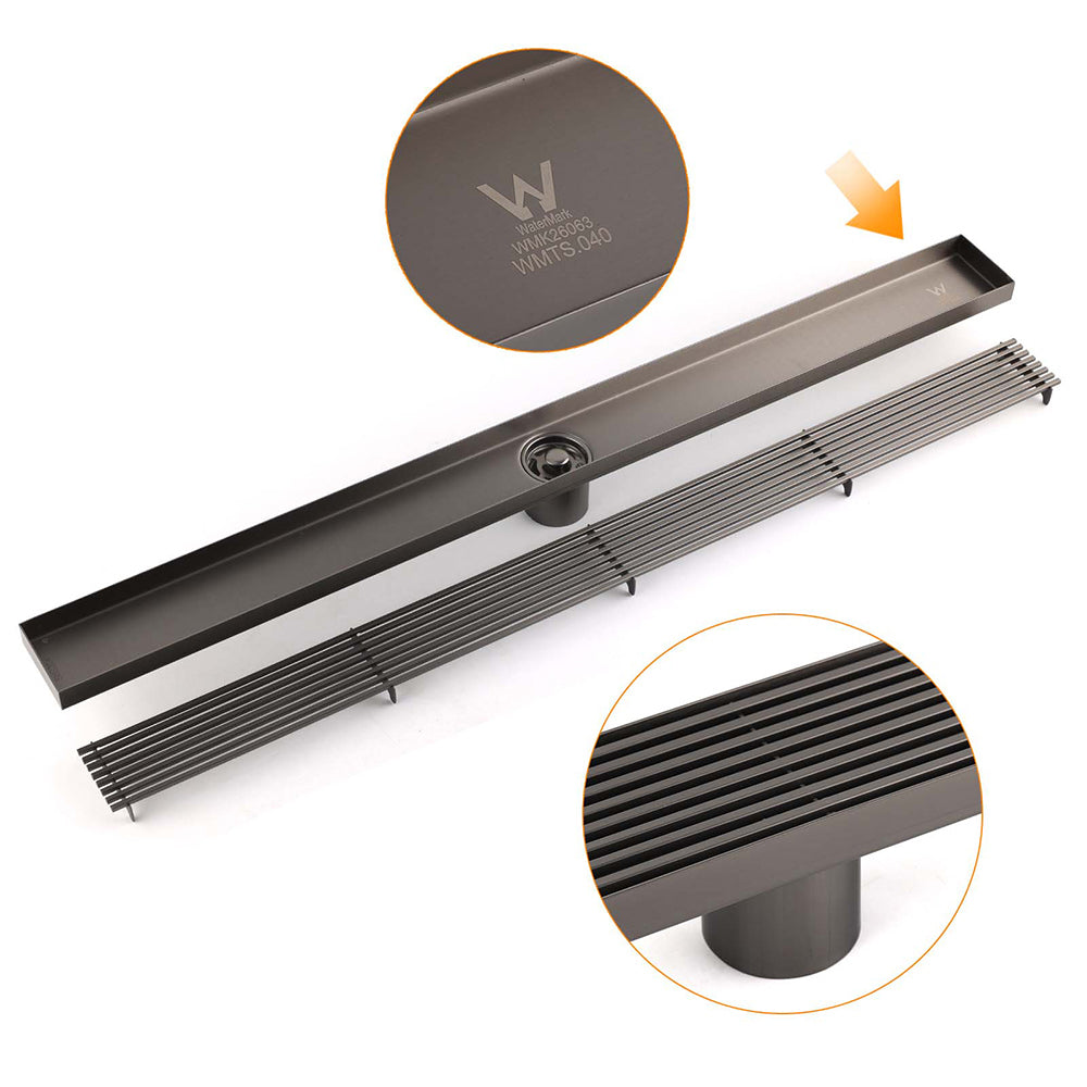 Gun Metal 900mm Strip Fence Linear Shower Grate Floor Drain 50mm Central Waste - Image 5