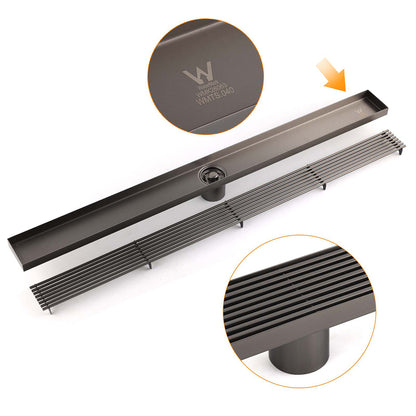 Gun Metal 900mm Strip Fence Linear Shower Grate Floor Drain 50mm Central Waste - Image 5