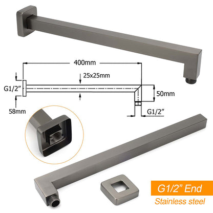 Gun Metal 8" Square Large Rainfall Shower Head 400mm Straight Wall Mounted Arm Set - Image 3