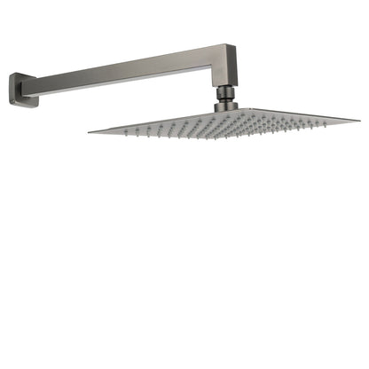 Gun Metal 10" Square Large Rainfall Shower Head 400mm Straight Wall Mounted Arm Set