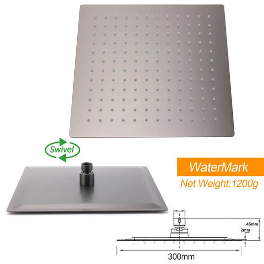 Gun Metal 12" Square Large Rainfall Shower Head 400mm Straight Wall Mounted Arm Set - Image 4