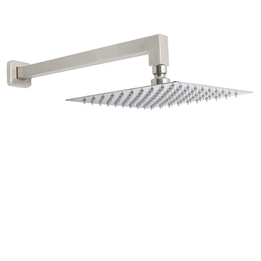 Brushed Nickel 10" Square Rainfall Shower Head + 400mm Straight Wall Mount Arm