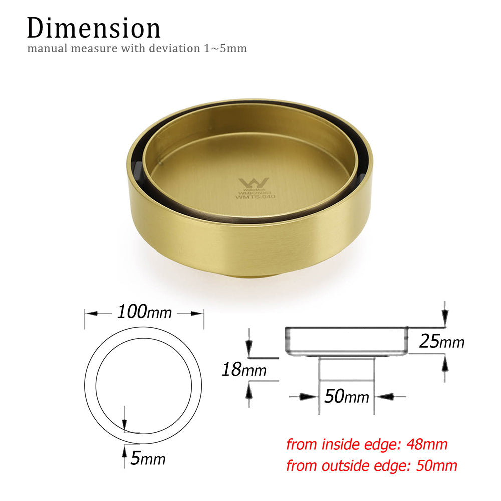 Brushed Gold Round 100mm Diamater Tile Insert Floor Drain Shower Grate 50mm Out - Image 2