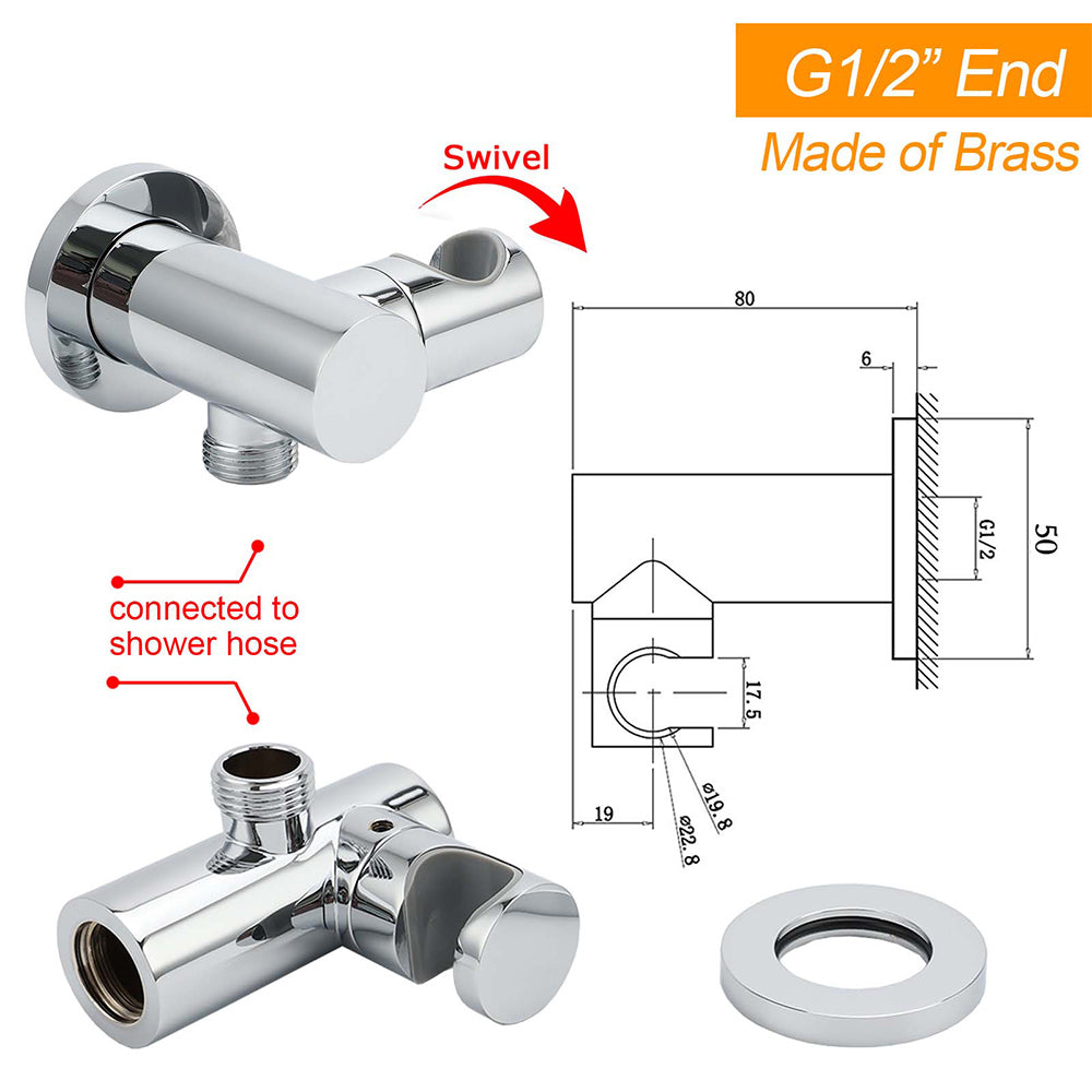 Brass Water Inlet Connector Handheld Shower Head Hose Swivel Bracket Holder Wall Elbow - Image 2