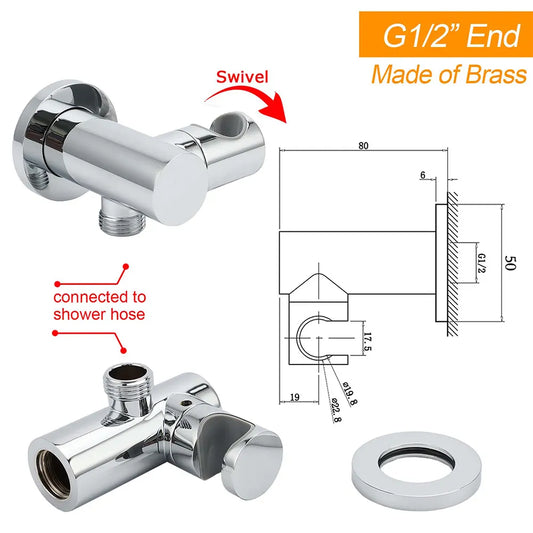 Brass Water Inlet Connector Handheld Shower Head Hose Swivel Bracket Holder Wall Elbow - Image 2