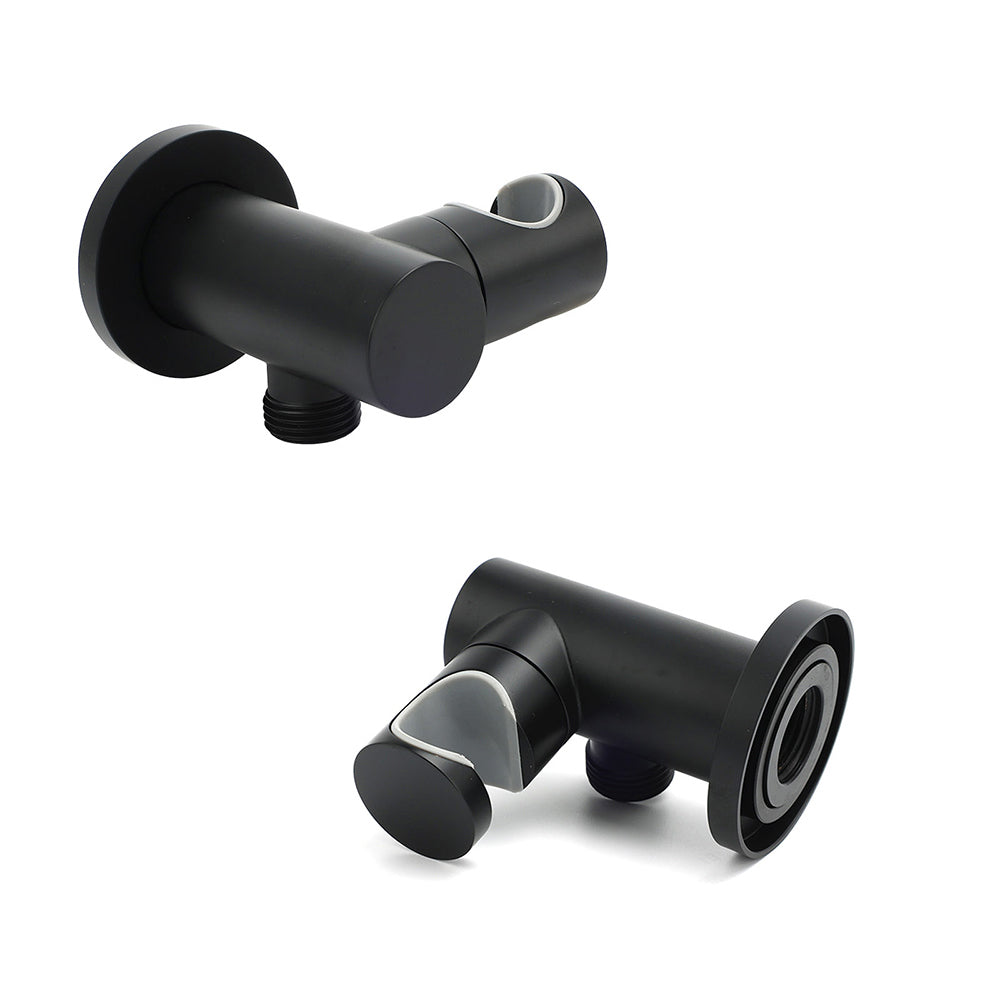 Matt Black Brass Hand Shower Bracket Swivel Holder Wall Elbow Connector Water Inlet Kit - Image 3