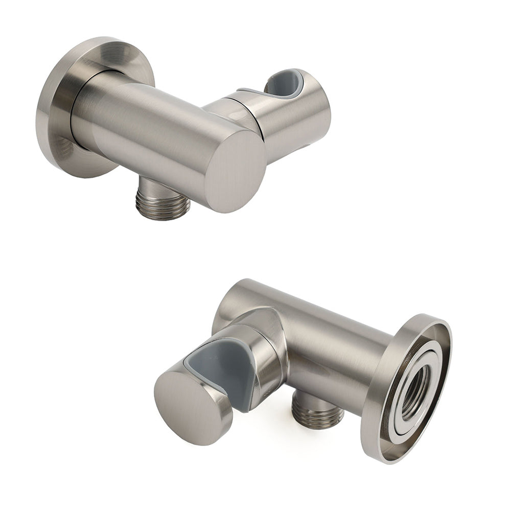 Brushed Nickel Water Inlet Handheld Shower Swivel Bracket Holder Wall Elbow Connector - Image 3