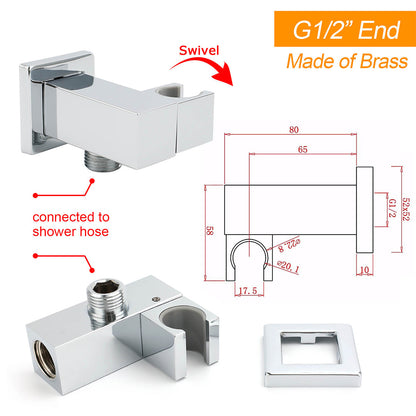 Chrome Square Water Inlet Shower Rose Bracket Swivel Holder Wall Elbow Connector G1/2" Thread - Image 2
