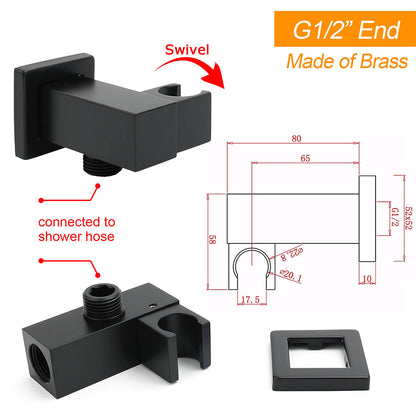 Matt Black Square Water Inlet Shower Head Bracket Adjustable Holder Wall Elbow Connector - Image 2