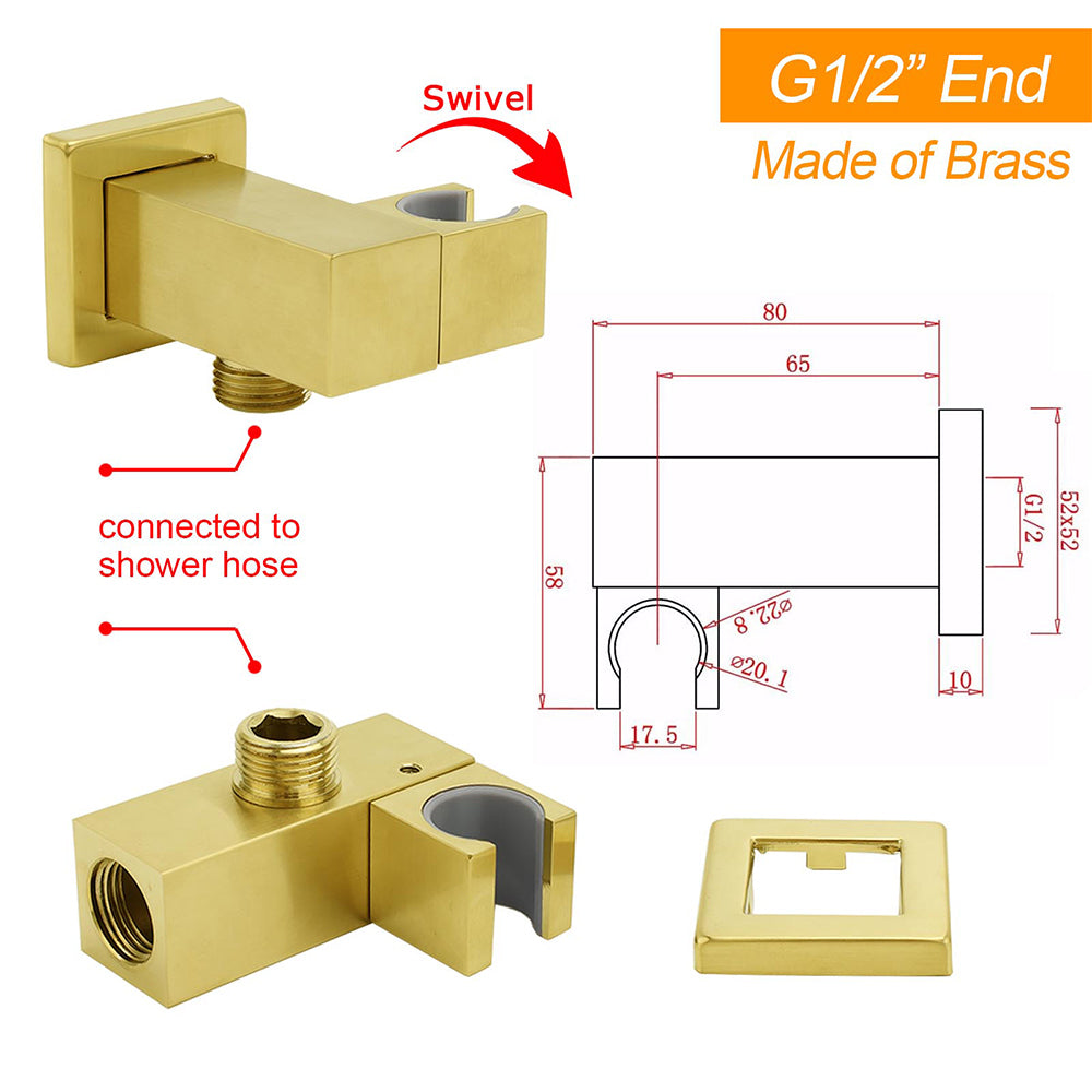 Brushed Gold Swivel Shower Head Holder Bracket Wall Inlet Elbow Water Connector 1/2 Inch - Image 2