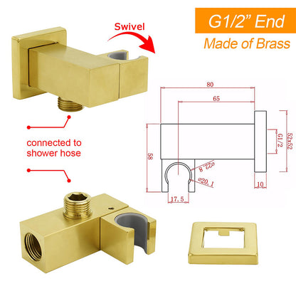 Brushed Gold Swivel Shower Head Holder Bracket Wall Inlet Elbow Water Connector 1/2 Inch - Image 2