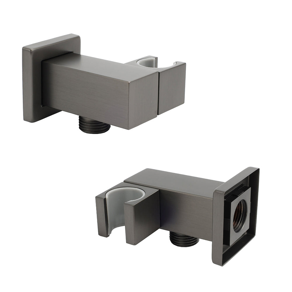Gun Metal Grey Square Shower Head Holder Bracket Inlet Elbow Water Connector Kit - Image 3
