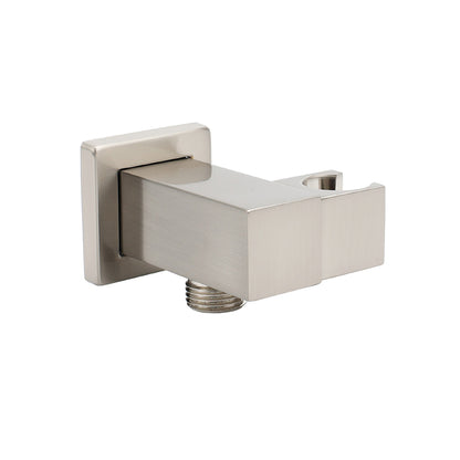 Brushed Nickel Square Bracket Flexible Shower Head Holder Wall Connector 1/2" End Thread