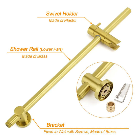 Brushed Gold 2in1 Shower Set 8" Round Head 3 Modes Handheld Sliding Rail Arm + Twin Taps - Image 5