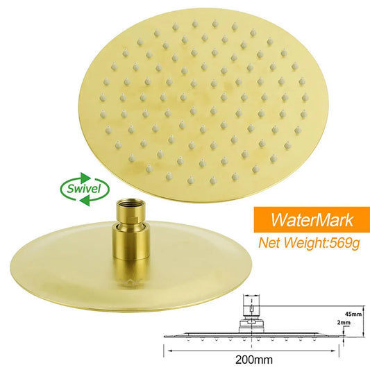 WELS Brushed Gold Twin Shower Set 8" Round Head 3 Modes Handheld Sliding Rail Arm Small Face Mixer - Image 6
