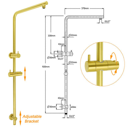 Brushed Gold Twin Shower Set Sliding Rail Arm 8" Round Head Stainless Steel Handheld Rose Combo - Image 3