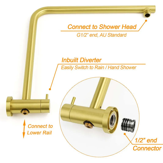 Brushed Gold Twin Shower Set 8" Round Head One Mode Handheld Sliding Rail Arm Classic Mixer - Image 4
