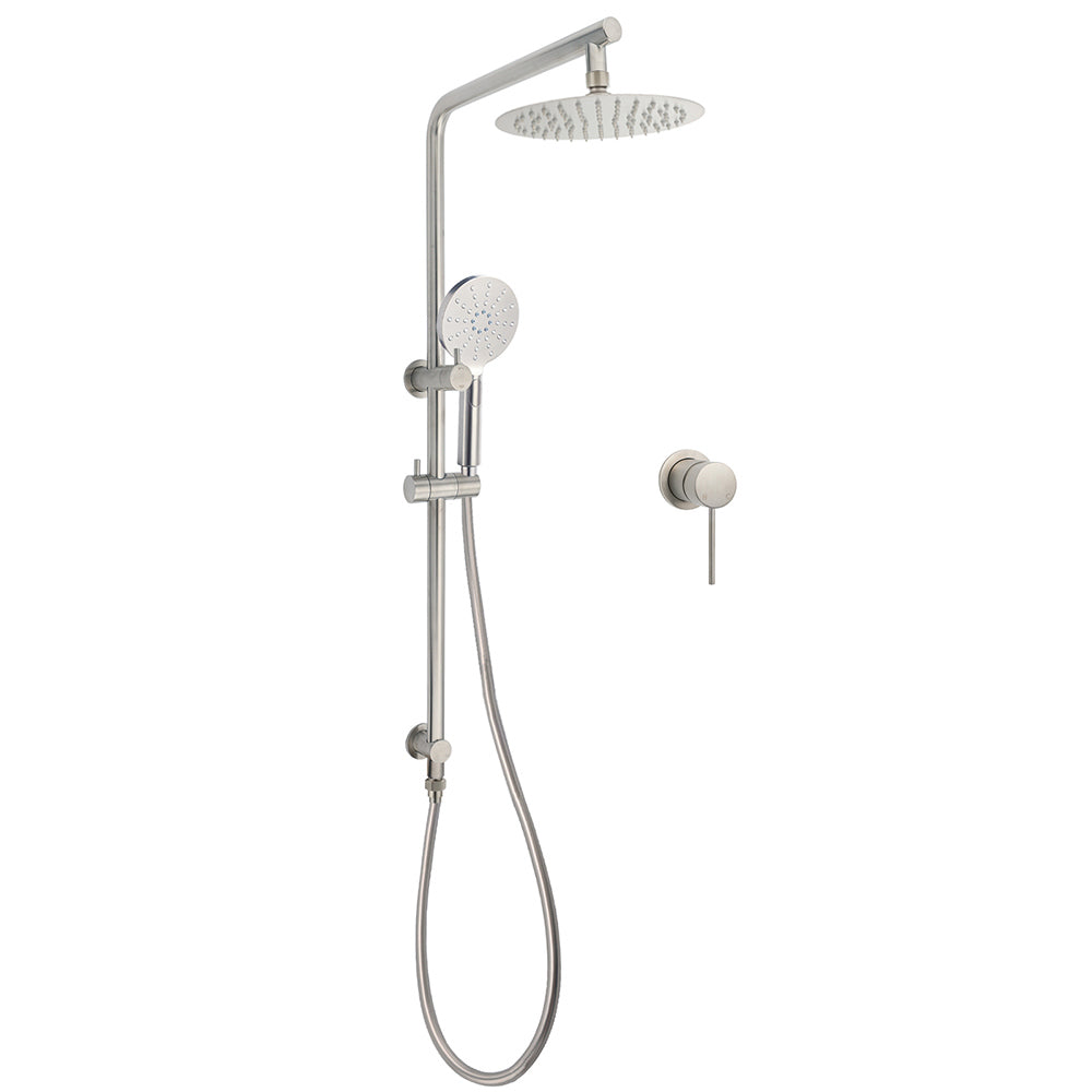 WELS Brushed Nickel 2in1 Shower Set Sliding Rail Arm 8" Round Head Handheld Small Face Mixer - Image 8