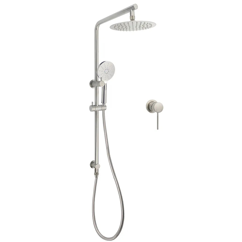 WELS Brushed Nickel 2in1 Shower Set Sliding Rail Arm 8" Round Head Handheld Small Face Mixer