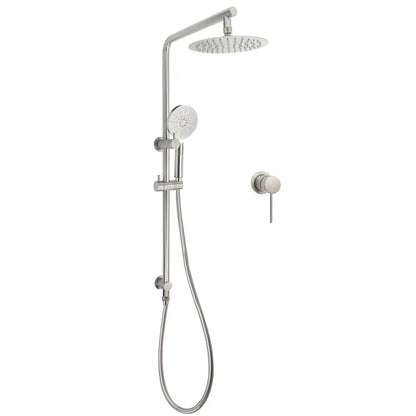 WELS Brushed Nickel 2in1 Shower Set Sliding Rail Arm 8" Round Head Handheld Small Face Mixer
