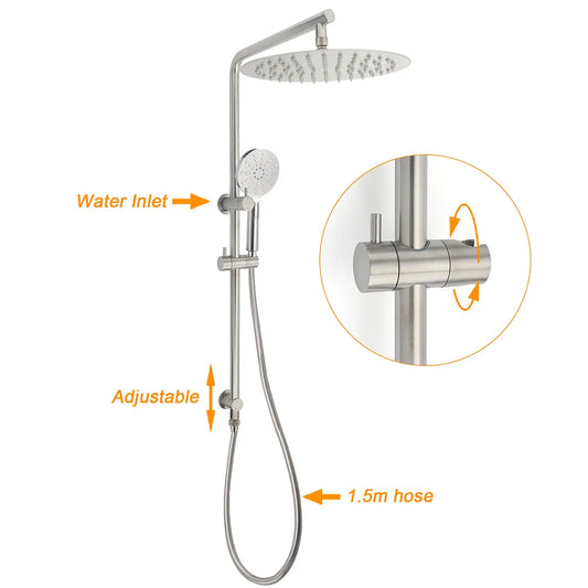 Brushed Nickel Dual Shower Set Sliding Rail Arm 12" Round Head Handheld Wall Mixer Valve - Image 2