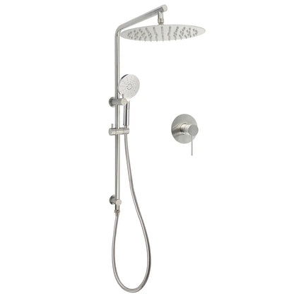 WELS Brushed Nickel Dual Shower Set Sliding Rail Arm 12" Round Head Handheld Wall Mixer