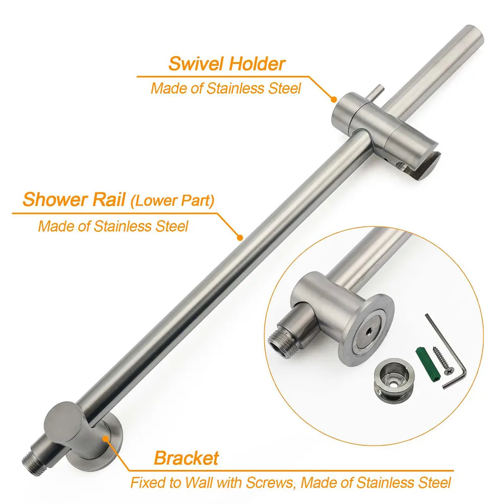 WELS Brushed Nickel Dual Shower Set Sliding Rail Arm 12" Round Head Handheld Wall Mixer - Image 5