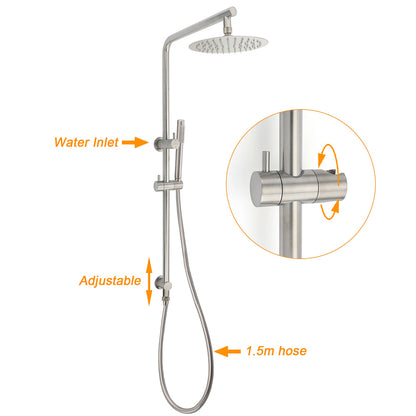 WELS Brushed Nickel 2in1 Shower Set Sliding Rail Arm 8" Round Head Stainless Steel Handheld Rose - Image 2