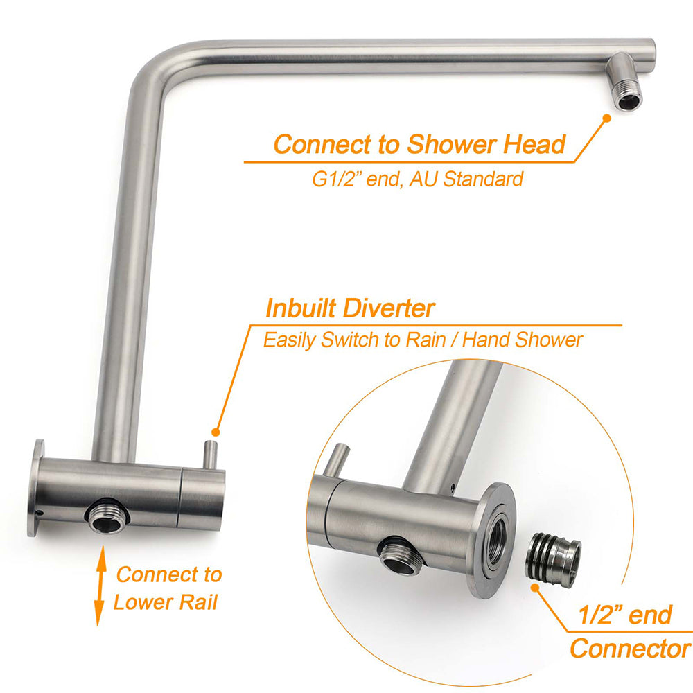 WELS Brushed Nickel 2in1 Shower Set Sliding Rail Arm 8" Round Head Stainless Steel Handheld Rose - Image 4