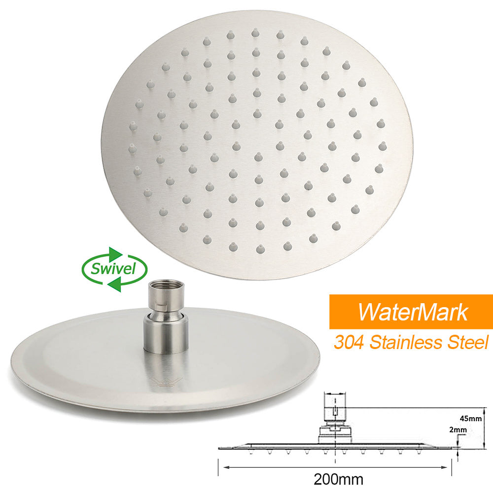 WELS Brushed Nickel 2in1 Shower Set Sliding Rail Arm 8" Round Head Stainless Steel Handheld Rose - Image 6