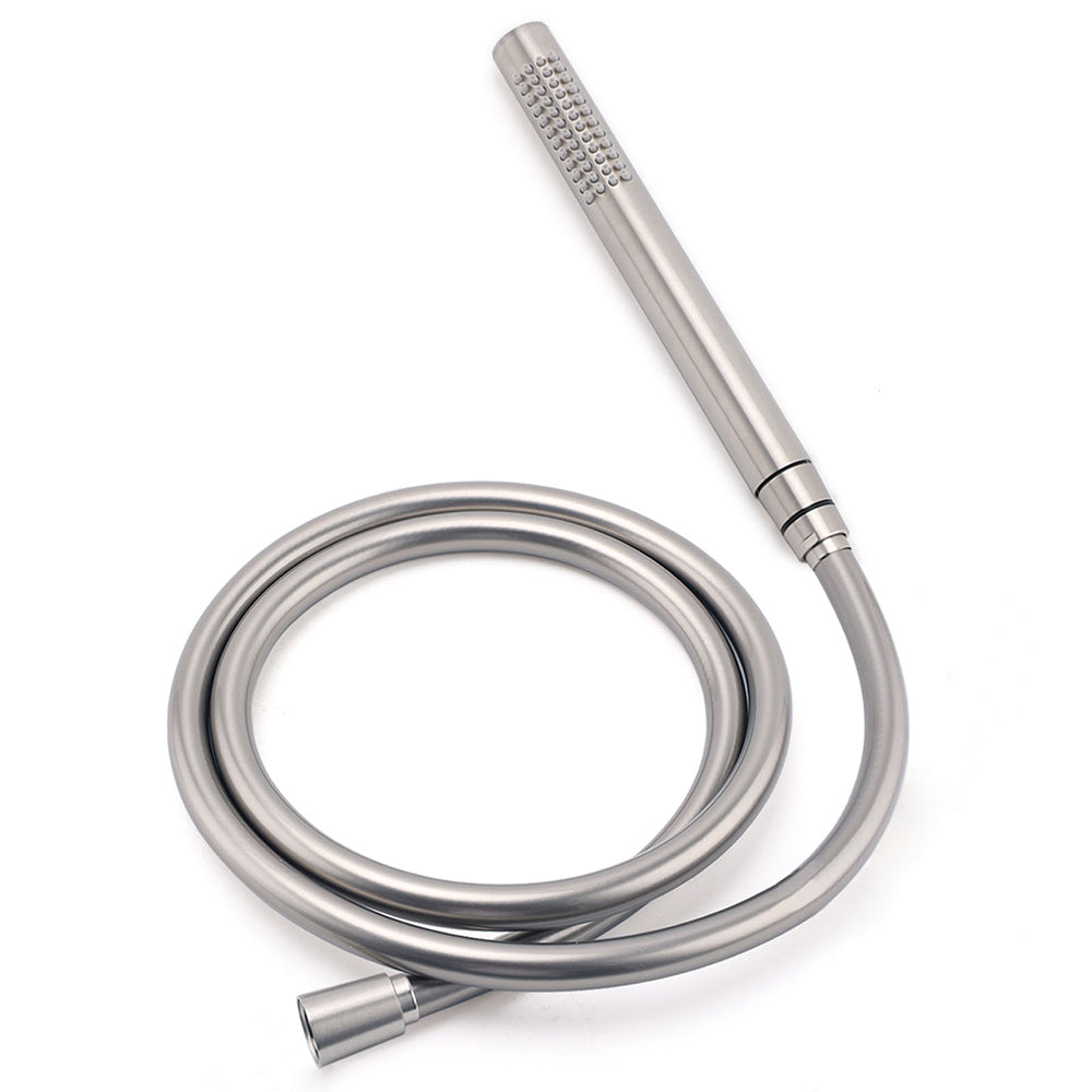 Brushed Nickel 2in1 Shower Set Sliding Rail Arm 8" Round Head Stainless Steel Handheld Twin Taps Valve - Image 7