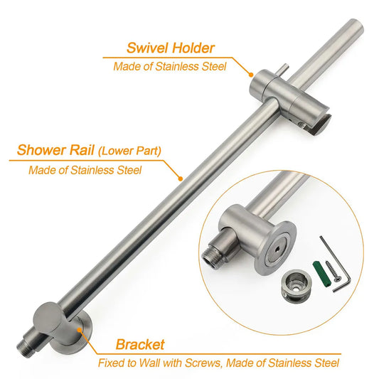Brushed Nickel 2in1 Shower Set Sliding Rail Arm 8" Round Head Metal Handheld Hot Cold Mixer Valve - Image 5